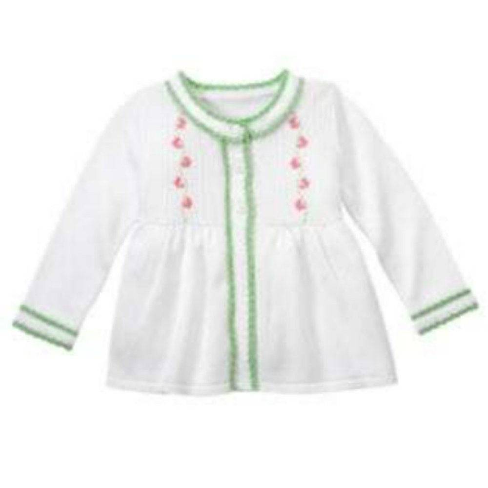NWT Rare 2010 Janie and Jack Girls daisy garden White Green Floral Cardigan 2T
